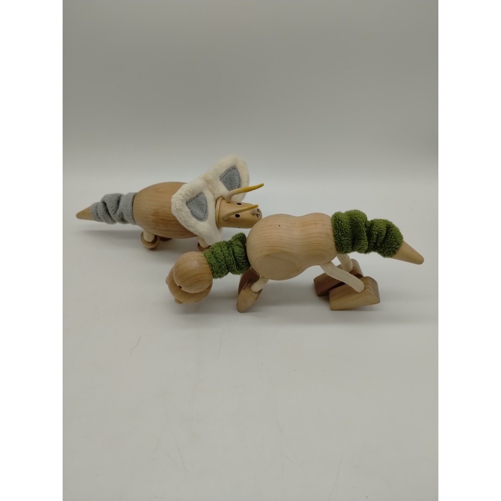 Lot Of 2 Anamalz Toy Wooden Dinosaurs Torosaurus Tyrannosaurus Rex